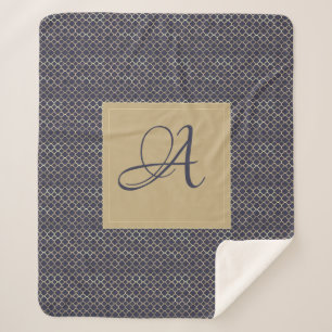 Navy Blue Monogram Quatrefoil Newlyweds Wedding Sherpa Blanket