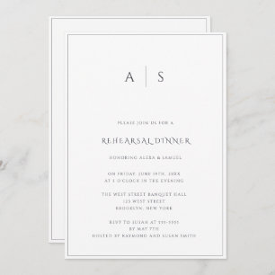 Navy Blue Monogram Rehearsal Dinner Invitation