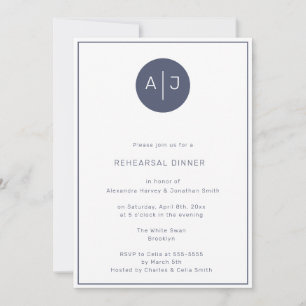 Navy Blue Monogram Rehearsal Dinner Invitation