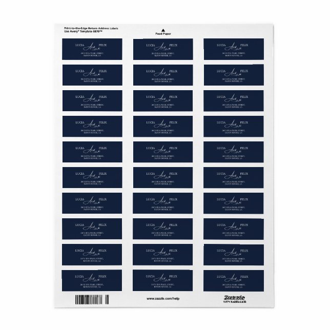 Navy Blue Monogram Return Address  Label (Full Sheet)