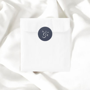 Navy Blue Monogram Script Ampersand Wedding Classic Round Sticker