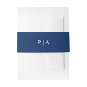 Navy Blue Monogram Simple Wedding Invitation Belly Band