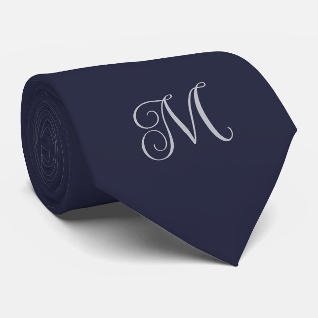 Navy Blue Monogram Tie (Rolled)