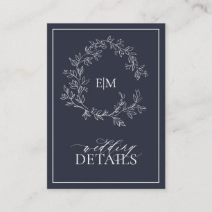 Navy Blue Monogram Wedding Details Enclosure Card