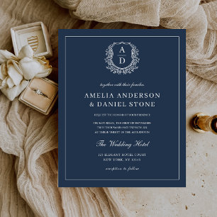 Navy Blue Monogram Wedding Elegant Invitation Flyer