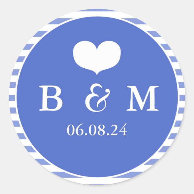 Navy Blue Monogram Wedding Envelop Seal Sticker (Front)