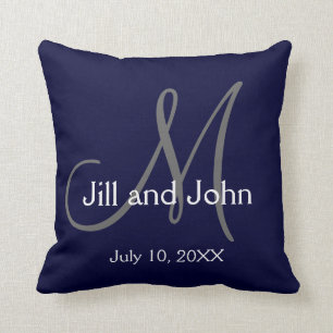 Navy Blue Monogram Wedding Keepsake Throw Pillow