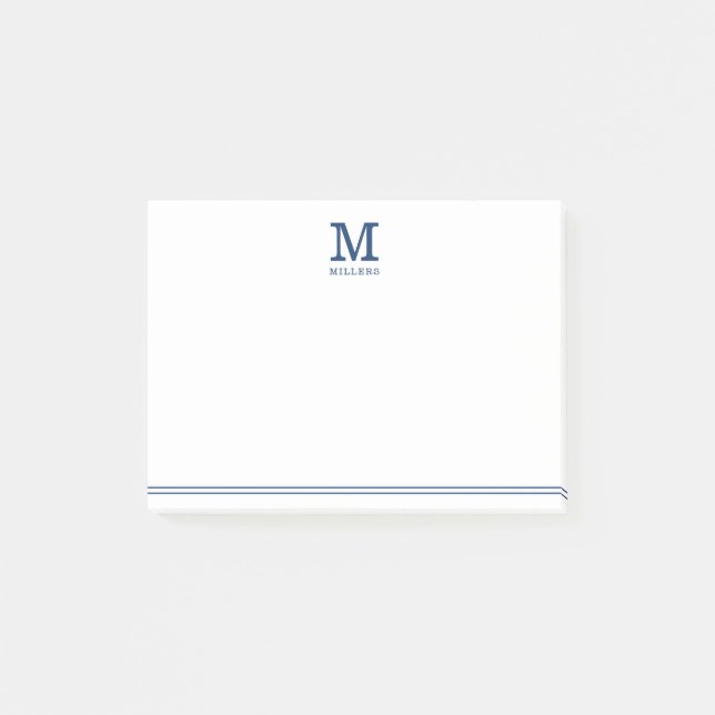 Navy Blue Monogrammed Family Name Two Lined Post-it Notes (Front)