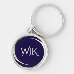 Navy Blue Monogrammed Key Ring