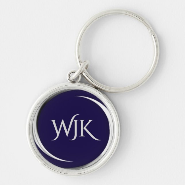 Navy Blue Monogrammed Key Ring (Front)