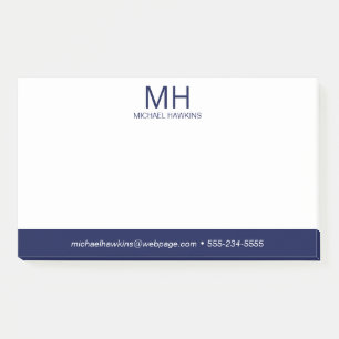 Navy Blue Monogrammed Men's Post-it Notes
