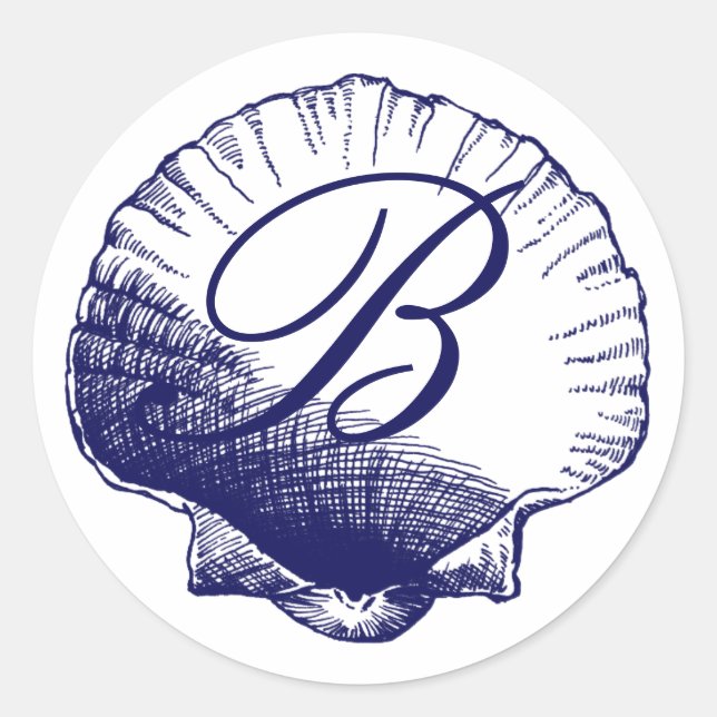 Navy Blue Monogrammed Sea Shell Sticker (Front)