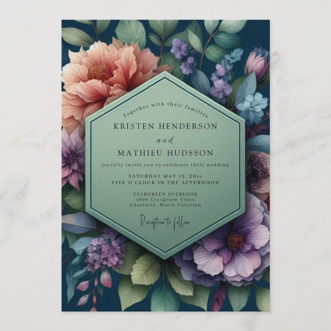 Navy Blue Moody Evening Wedding Invitation (Front)