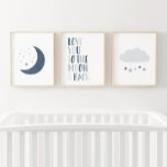 Navy Blue Moon and Stars Nursery Decor<br><div class="desc">Brighten up your little one's space these matching moon,  cloud,  and 'Love you to the moon & back' prints.</div>