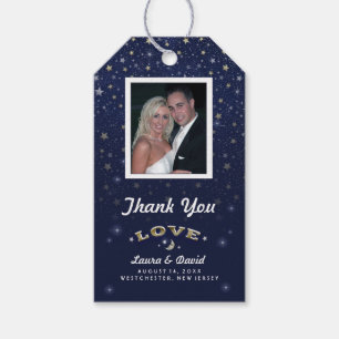 Navy Blue Moon & Stars LOVE Wedding Custom Photo Gift Tags
