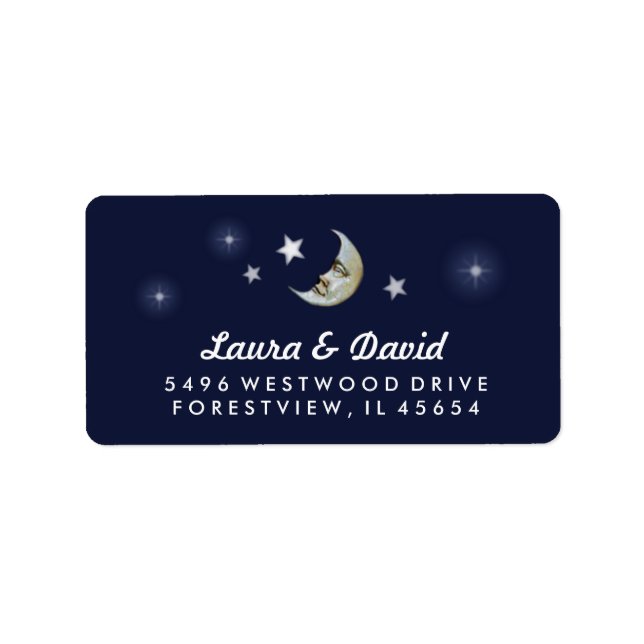 Navy Blue Moon & Stars Matching Wedding Address Label (Front)