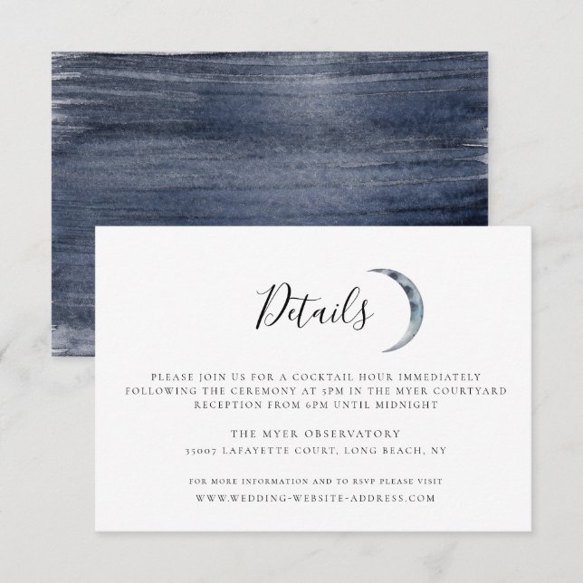 Navy Blue Moon Wedding Details Card (Front/Back)