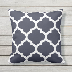 Navy Blue Moroccan Quatrefoil Outdoor Pillows