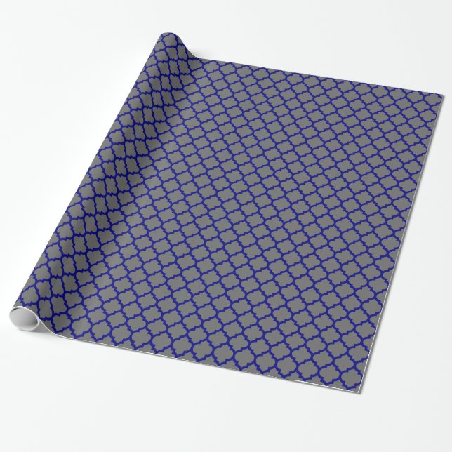 Navy Blue Moroccan Quatrefoil Pattern #5 Wrapping Paper (Unrolled)