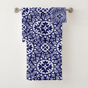 Navy Blue Moroccan Tile Pattern Bath Towel Set