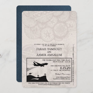 Navy Blue Morocco Passport Wedding Invitation