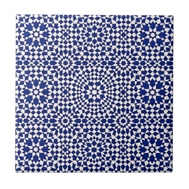 Navy Blue Mosaic Geometric Pattern Ceramic Tile (Front)
