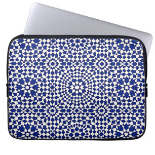 Navy Blue Mosaic Geometric Pattern Laptop Sleeve