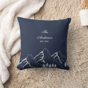 Navy Blue Mountain Pine Tree Family Cushion