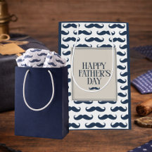Navy Blue Moustache Pattern Happy Father's Day