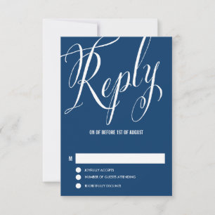Navy Blue Mr. & Mrs. Elegant Script Wedding RSVP