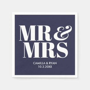 Navy Blue Mr & Mrs Personalised Wedding Napkins
