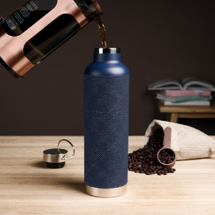 Navy Blue Mud Cloth Inspired Diamond Pattern Water Bottle