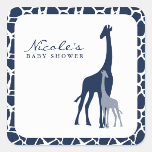 Navy Blue Mum and Baby Giraffe Square Sticker