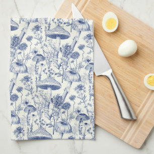 Navy Blue Mushroom Toile De Jouy Tea Towel