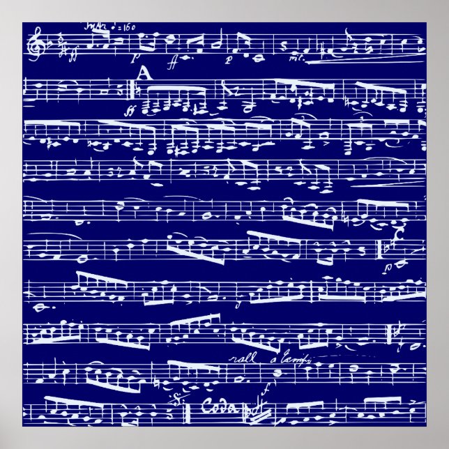 Navy blue music notes poster (Front)