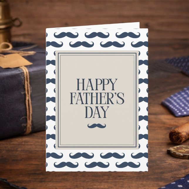 Navy Blue Mustache Pattern Happy Father's Day Card (Creator Uploaded)
