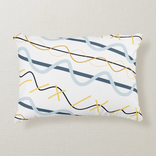 Navy Blue Mustard Yellow Abstract Pattern Decorative Cushion (Front)