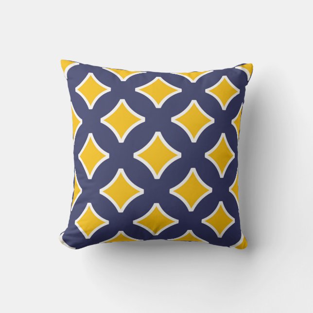 Navy blue, mustard yellow, white, modern cushion (Front)