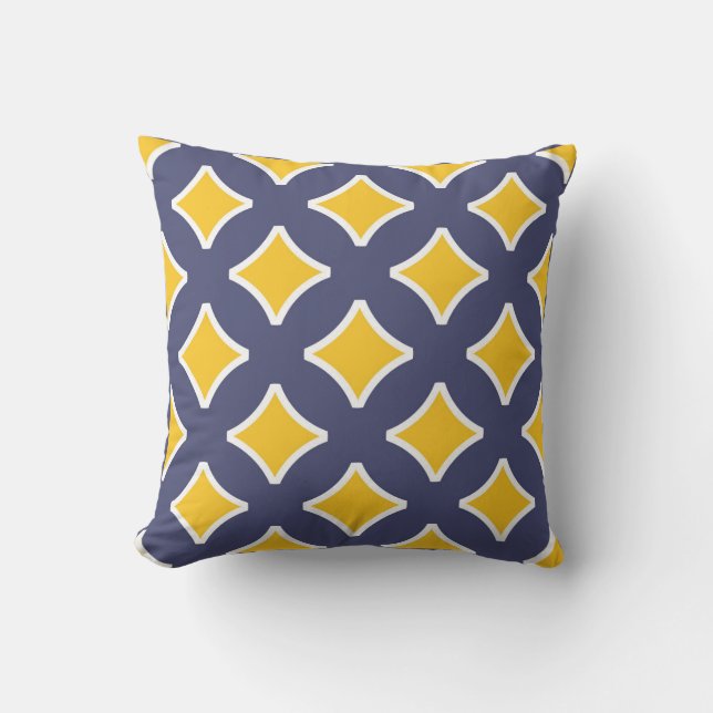 Navy blue, mustard yellow, white, modern cushion (Front)