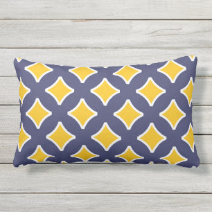 Navy blue, mustard yellow, white, modern lumbar cushion