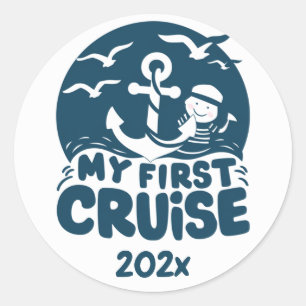 Navy Blue My First Cruise Custom  Classic Round Sticker