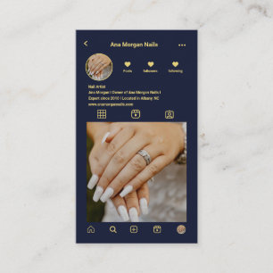Navy Blue Nail Tech Instagram Photo Grid QR Code Business Card