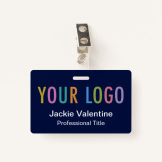 Navy Blue Name Badge with Logo Clip Reel Lanyard ID Badge