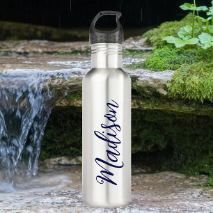 Navy Blue Name Handwritten Script Custom 710 Ml Water Bottle