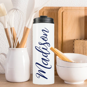 Navy Blue Name Handwritten Script Custom Thermal Tumbler