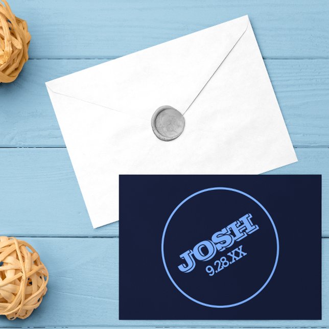 Navy Blue Name Logo and Date Note Card (Creator Uploaded)