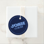 Navy Blue Name Logo Favour Tags<br><div class="desc">Send them off with a favour they'll admire as well as remember!  These favour tags have your name and date logo on the front,  and place for your special greeting and message on the back.</div>
