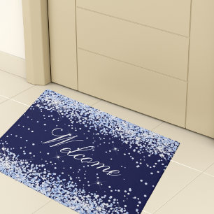 Navy blue name monogram elegant doormat