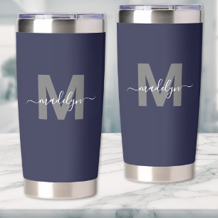 Navy Blue Name Monogram Insulated Tumbler