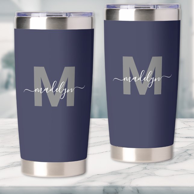 Navy Blue Name Monogram Insulated Tumbler (Navy Blue Name Monogram Insulated Tumbler )